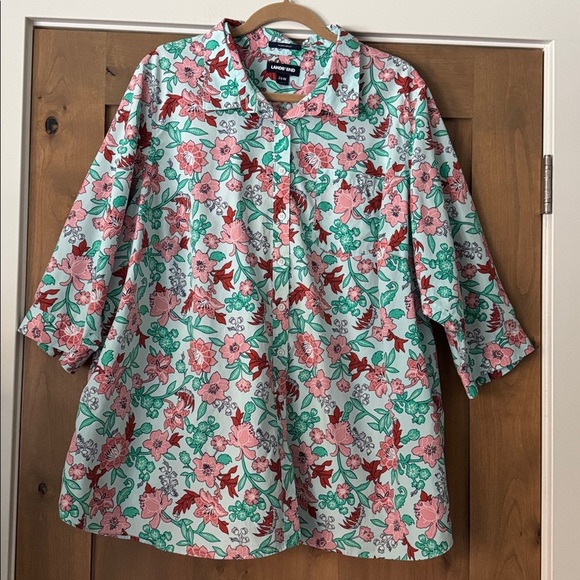 Lands End Floral Print Button Down Supina Cotton blouse Top plus size Womens 26W - Picture 1 of 12